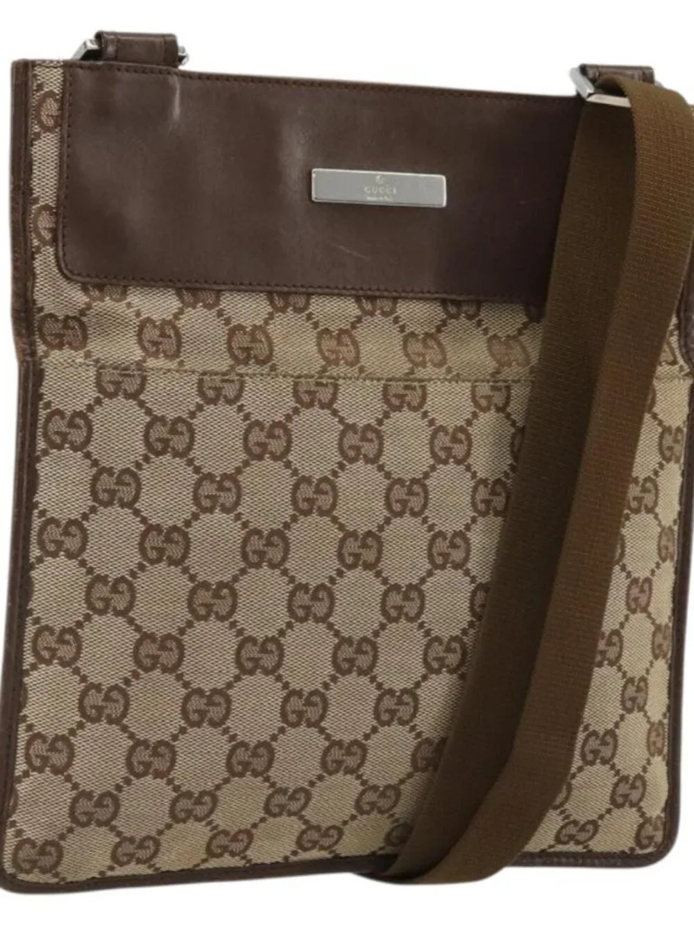 GUCCI GG Canvas Shoulder Bag Beige Silver 27639 Auth 175360